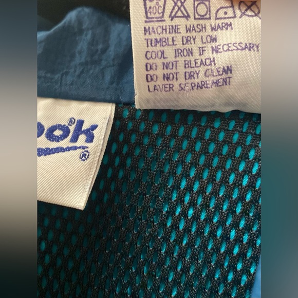 VTG Rare Retro 90s Reebok Teal & Navy Blue Color Block Windbreaker Jacket - L - Picture 14 of 16